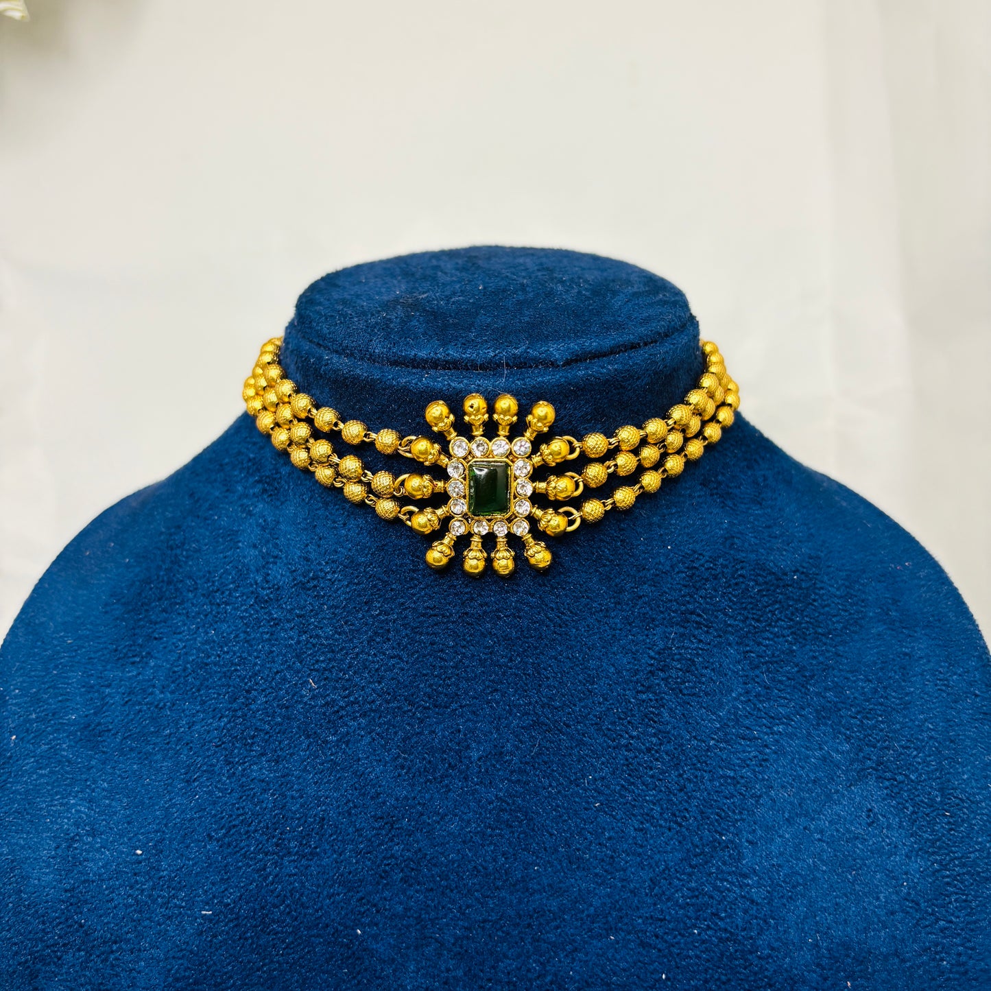 Triple Charm Greenstone Choker